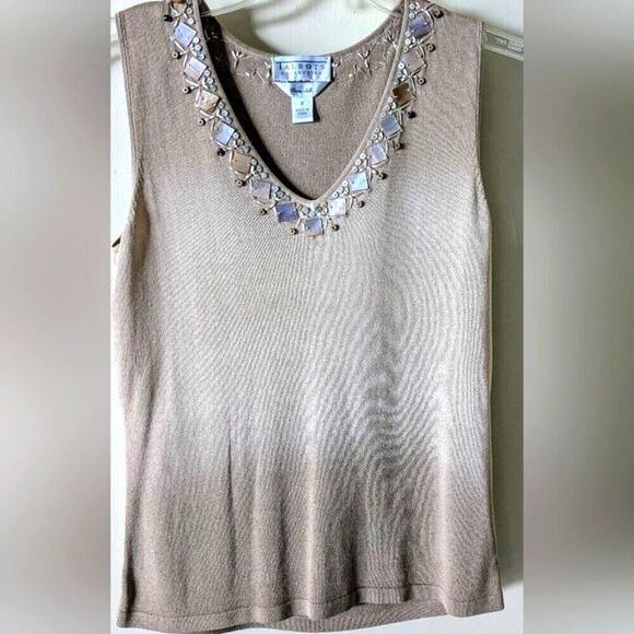 Talbots Sleeveless Bare Silk Ombre Fade Brown Beige Beaded V-Neck top, size S - Picture 1 of 7